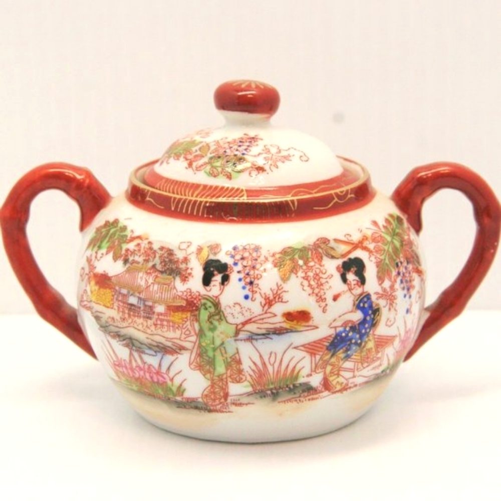 Vintage Nippon Tokusei Japanese Porcelain Sugar Bowl Pot Made in Japan Stamped